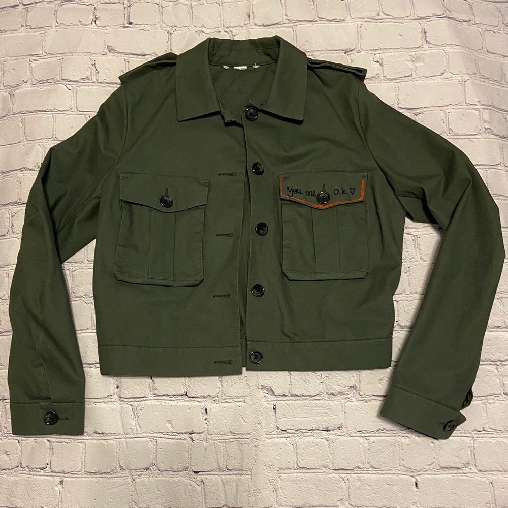 Army green cropped military utility jacket